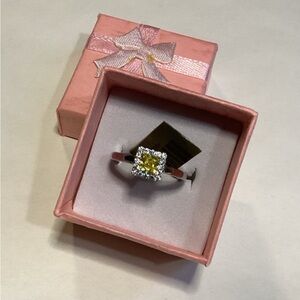 New sterling silver yellow topaz, and sapphire ring size 6.25